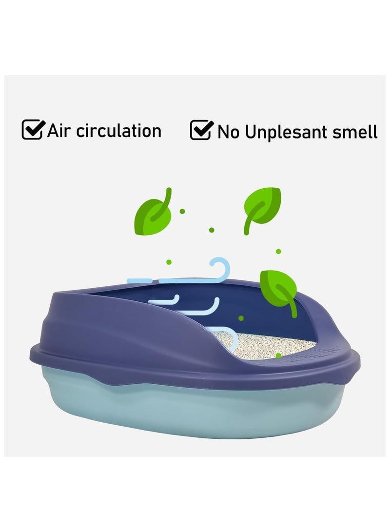 MAJIBAO Semi-enclosed litter box with litter scoop, Anti-splashing, Suitable for medium sized cat, Easy to clean and detachable fence, Open top high sided litter box 37 cm L (Blue Color)  - Image 4