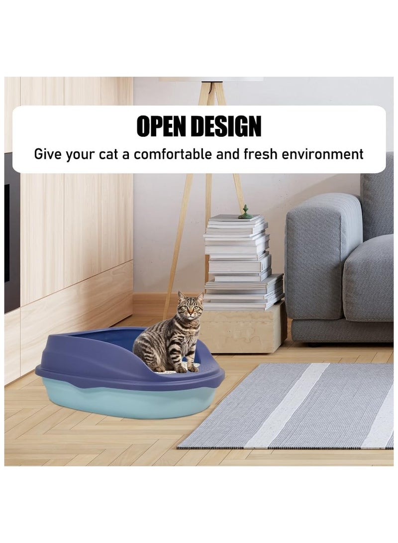 MAJIBAO Semi-enclosed litter box with litter scoop, Anti-splashing, Suitable for medium sized cat, Easy to clean and detachable fence, Open top high sided litter box 37 cm L (Blue Color)  - Image 5
