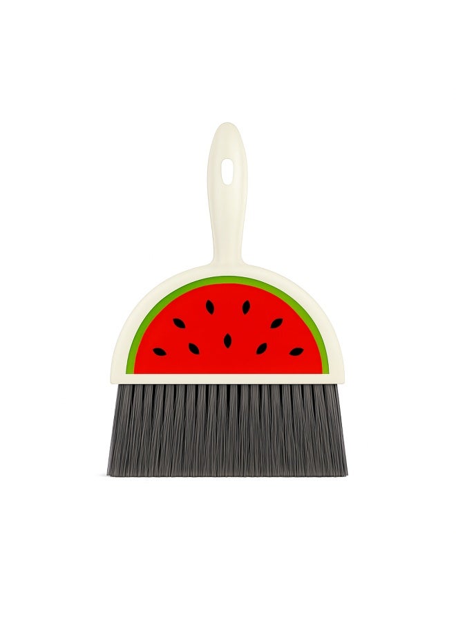 طقم فرشاة مع جاروف صغير للتنظيف السريع – تصميم فواكه لطيف، شعيرات ناعمة مرنة، مناسب للمكتب والبيت والسيارة ولوح المفاتيح والسجاد والأرضيات- أحمر - Image 2