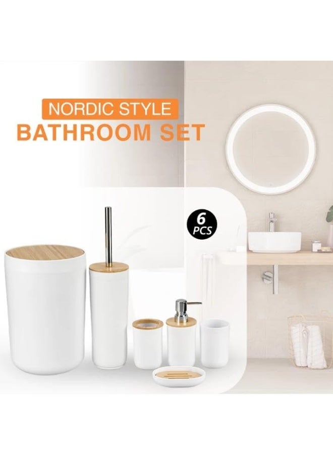 6-Piece Bathroom Accessory Set Bathroom Accessory Set Includes Toilet Brush, Soap Dispenser, Waste Bin, Toothbrush Holder, Soap Dispenser, and Cup - Image 4