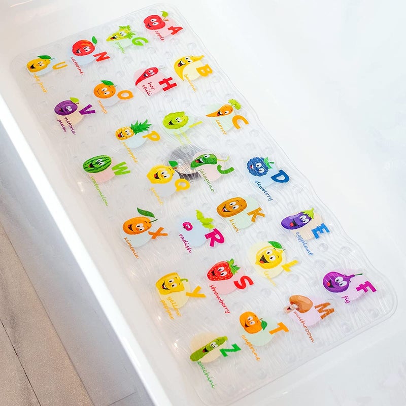 BEEHOMEE Polyvinyl Chloride PVC Bath Mat Alphabet Square XL Size 35x16 inch Textured Pattern Suction Cups  Bath Mats for Tub Kids