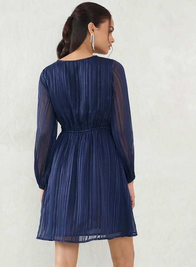 Femmella Navy Blue Front Twist A-Line Mini Dress