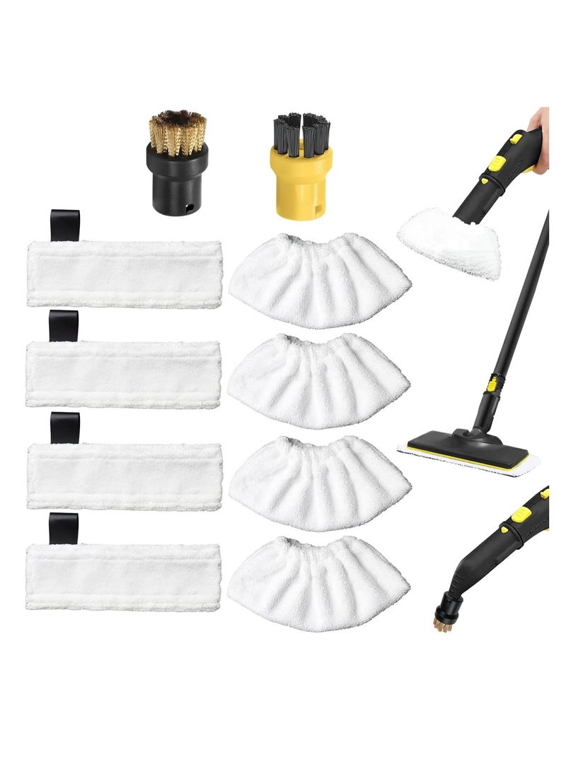 YelaJoy 10 Pcs Replacement Mop Cloth and Round Brush for Steam Mop Cleaner SC2 SC3 SC4 SC5, SteamCleaner and Steam Mop Accessory Parts(4 Rag Nozzle Covers,  4 Microfiber Mopping Pads and 2 Round Brush) - Image 1