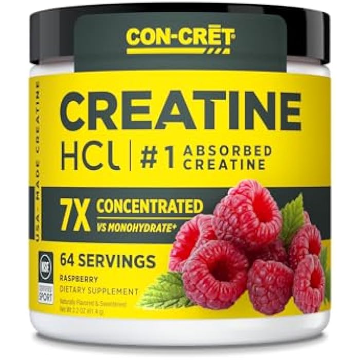 CON-CRET Creatine HCl Powder | Muscle, Cognitive, Cellular Energy Support | No Bloating or Cramps | USA Made & NSF Certified | Raspberry (64 Serving) - Image 1