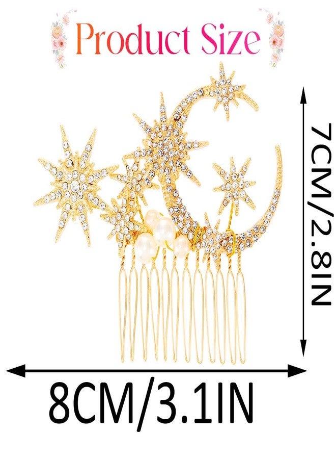 Yean Rhinestone Star Hair Comb Gold Moon Stars Hair Piece Bridal Hair Accessories for Women - Image 5