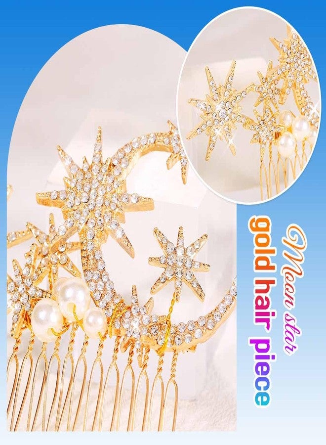 Yean Rhinestone Star Hair Comb Gold Moon Stars Hair Piece Bridal Hair Accessories for Women - Image 4