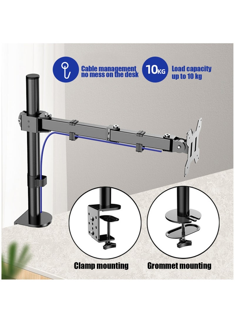 Leon Home Single Monitor Arm Mount, Desk Mounted Stand, Holds Screens 13 to 38 inch, Full Motion Height Adjustable Stand with C-Clamp and Grommet Base, VESA 75x75mm or 100x100mm - Image 5