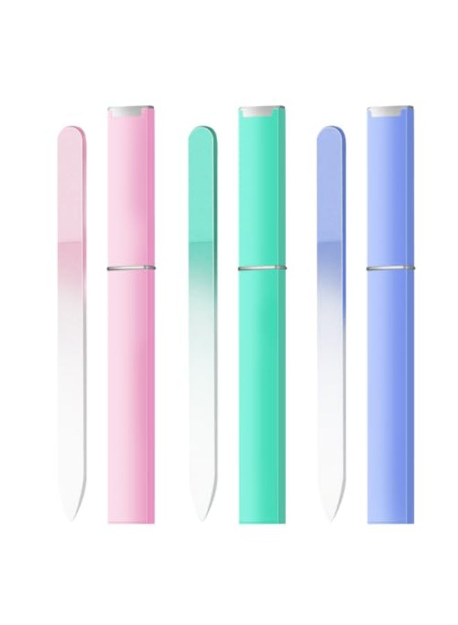 OHOO Glass Nail Files Double Side Polish Crystal Fingernail File with Case Manicure Salon Nail Care for Women Girls Pink Green Blue 240 Grit 3 Pack - Image 1