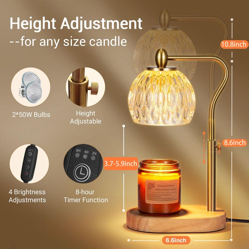 NVRGIUP Candle Warmer, Candle Warmer Lamp with Timer & Dimmer Height Adjustable Scented Candles, with 2 * 50W Bulbs for Home Decor Mothers Day(Gold) - Image 2