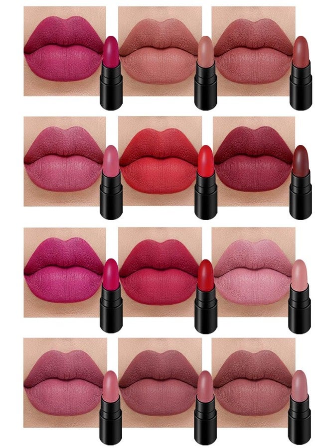BINGBRUSH 12Pcs Mini Capsule Makeup Lipstick Set, Women Nude Brown Dark Red Matte Matt Lipsticks Cute Lip Stick Purse Set Labiales Matte Larga Duracion 24 (B-12 Pcs Mini Lipstick 01#, B) - Image 1