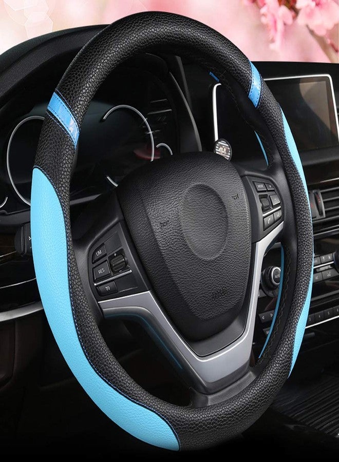 Cxtiy Universal Leather Steering Wheel Cover for Women Steering Wheel Cover for Car 15 inch (Blue) - Image 1