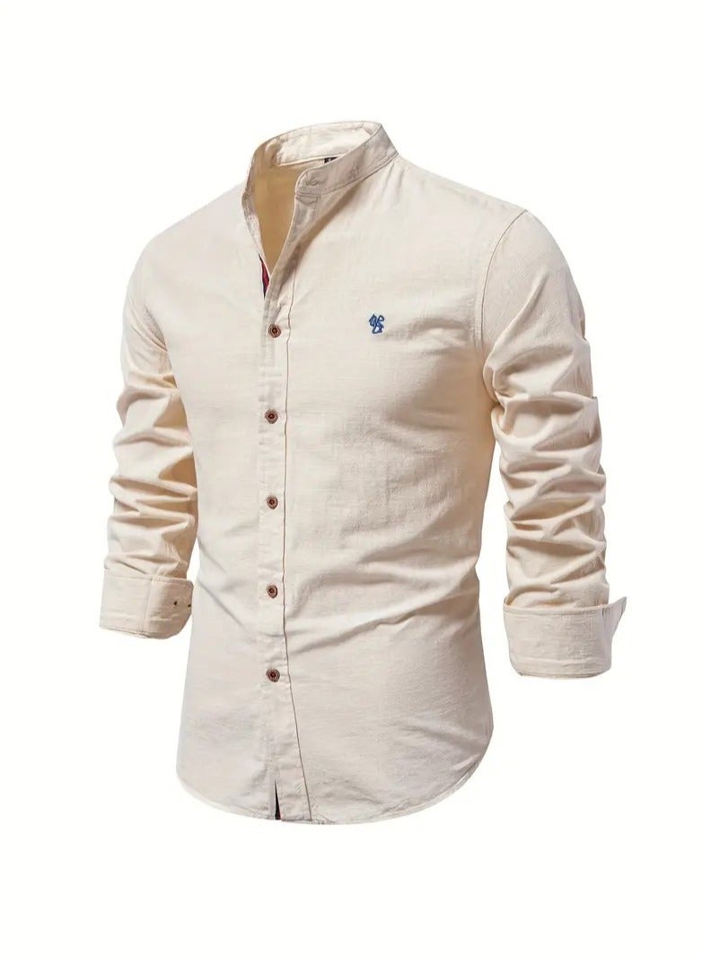 NIBEMINENT Spring and summer slim shirt men's cotton and linen casual Japanese style men's fashion business solid color long-sleeved shirt for men  - Image 1