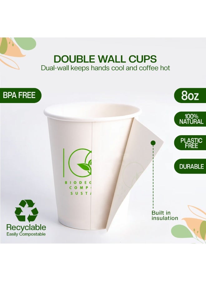 EcoEdge 8 Oz Disposable Double Wall Heavy-Duty Party Paper Cups (Pack of 100) | For Coffee-Latte, Tea, Juice and Water | Compostable, Durable, insulated | For Delivery or Take Out | 100% Eco Friendly - Image 3
