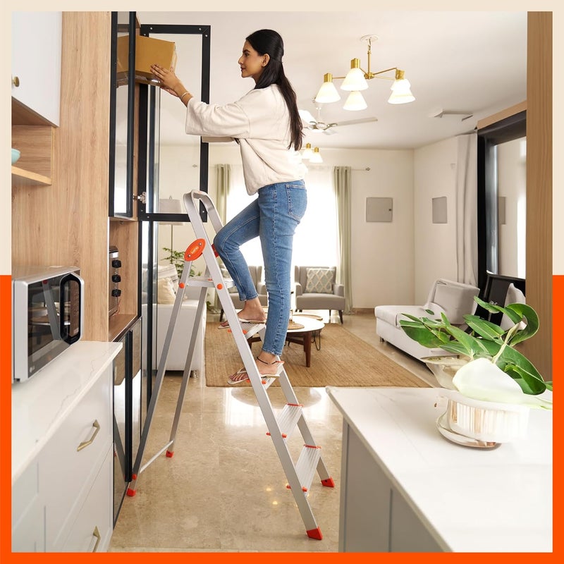 Bathla Safex 6Step Foldable Aluminium Ladder for Home AntiSlip Steps Edge Guards 5 Year Manufacturer Warranty with SureHinge Technology Orange - Image 5