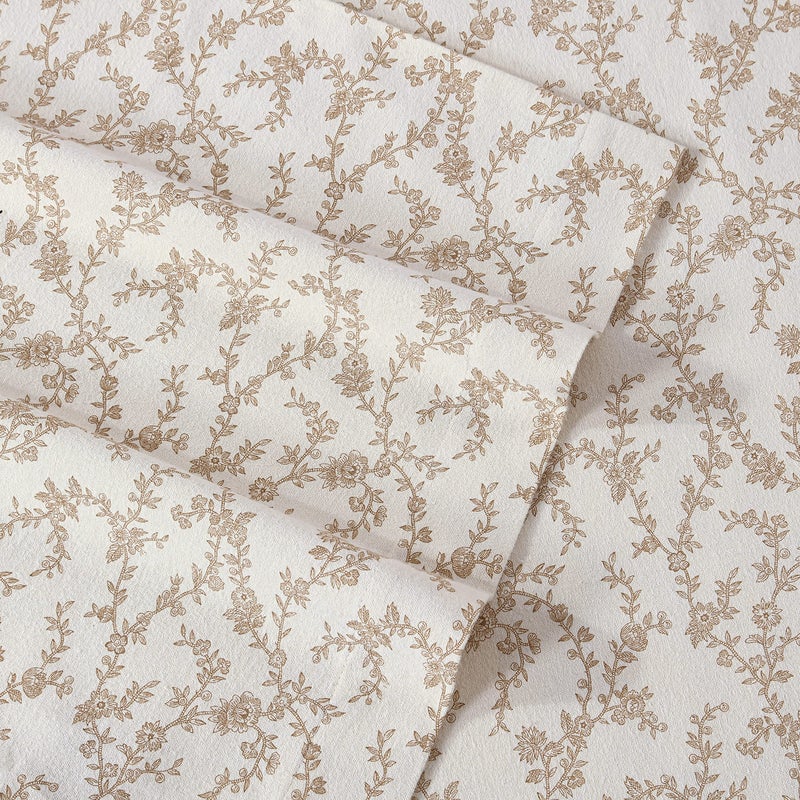 Laura Ashley - Flannel Sheets Queen Size, Anti-Pilling & Wrinkle Resistant Cotton, Touchably Soft for All-Season Comfort - Bed Sheets with Matching Pillowcases & Fitted Sheet (Victoria Beige) - Image 5