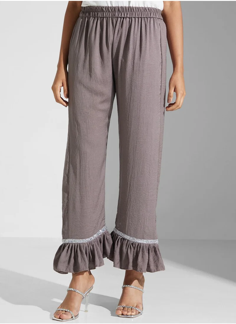 hayas closet Ruffle Detail Shirt & Pant Set
