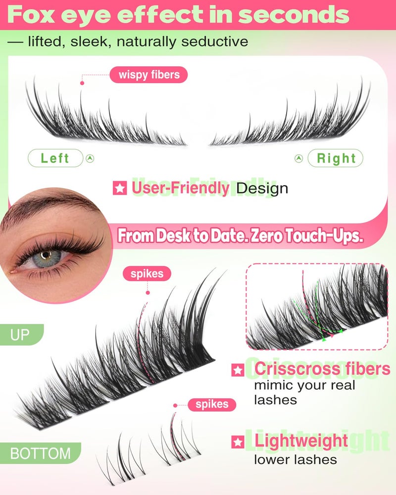 Focipeysa Wispy Lash Clusters Spiky Eyelash Clusters 10-18mm Eyelash Extensions Fox Eye Eyelash Right Left Individual Lashes Cat Eye Lashes Thin Soft Lash Extension Waterproof Lash Cluster - Image 3