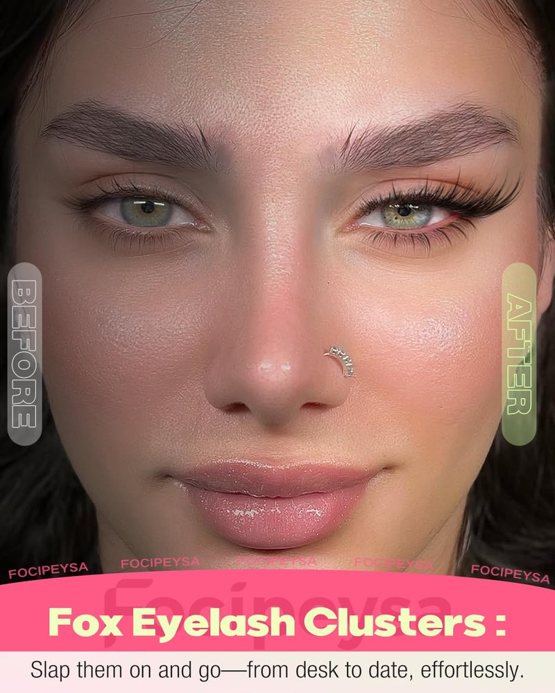 Focipeysa Wispy Lash Clusters Spiky Eyelash Clusters 10-18mm Eyelash Extensions Fox Eye Eyelash Right Left Individual Lashes Cat Eye Lashes Thin Soft Lash Extension Waterproof Lash Cluster - Image 2