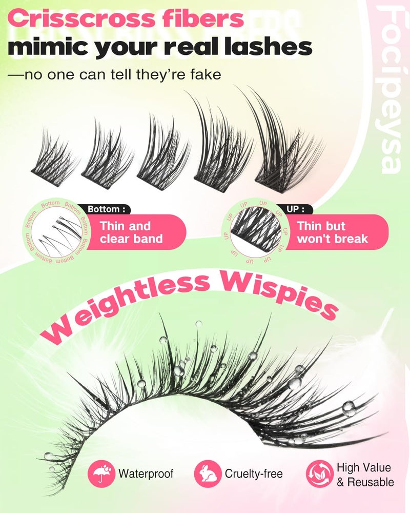 Focipeysa Wispy Lash Clusters Spiky Eyelash Clusters 10-18mm Eyelash Extensions Fox Eye Eyelash Right Left Individual Lashes Cat Eye Lashes Thin Soft Lash Extension Waterproof Lash Cluster - Image 5