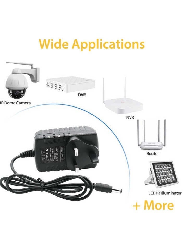 فوجي ستار محول طاقة 12 فولت 1 أمبير، قابس بريطاني، شاحن حائط تيار متردد/مستمر لكاميرات المراقبة وشرائط LED، مزود بموصل 5.5 ملم - Image 3