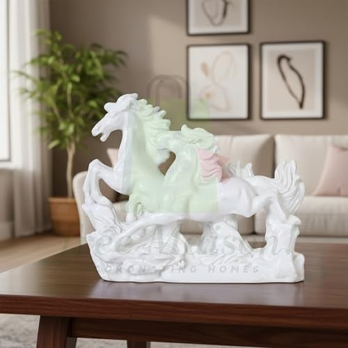 TREE MAISON CORONATING HOMES Vastu White Horse Statue |Size- 16cm Approx |Two Running Horses for Success & Good Luck |Feng Shui Positive Energy Decor |Perfect for Business Growth |Decorative Sculpture - Image 3