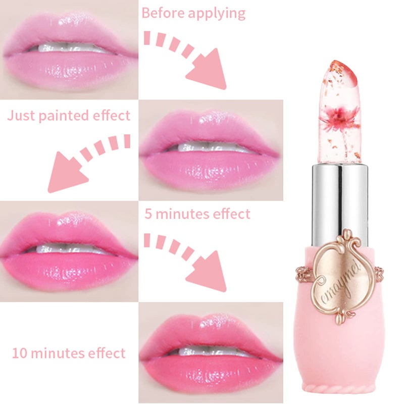 Paminify 2Pcs Jelly Clear Crystal Flower Magic Lipstick Tinted Lip Balm Nourishing Moisturizing Lip Stick labial magicos,pink - Image 5