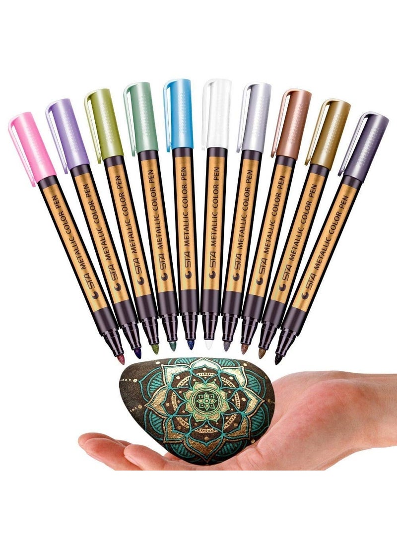 E Shopping E Shopping STA 10 Colors Metallic Marker Pens for Rock Painting Medium Point Metallic Color Markers for Ceramic Glass Plastic Scrapbooking  - Image 1
