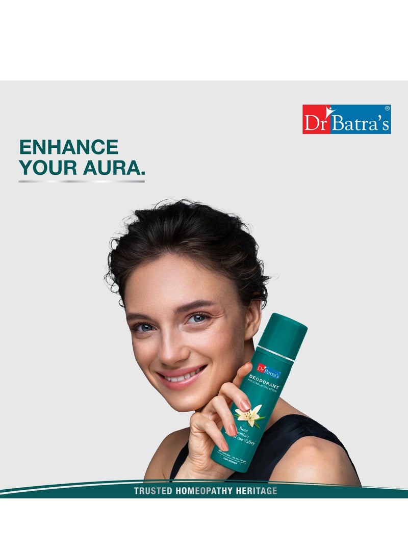 Dr Batra's Deodarant For Women With Long Lasting Action Rose Jasmine Lily Of The Valley Mild Fragrance 150 ml Pack of 2 - Image 2