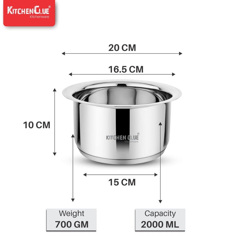 KITCHEN CLUE Stainless Steel Cookware Tope Set with Thick Sandwich Aluminium Bottom (3.5 MM), 2 Liter I Induction & Gastove Base Compatible I Ideal for Boiling Water, Milk, Cooking Rice - Image 4