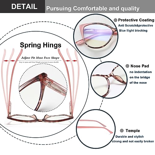 EYEURL 5 Pack Reading Glasses for Women-Cat Eye Blue Light Blocking Readers Fashion Computer Glasses with Spring Hinge Anti-Glare Readers for Women 1.5 - Image 4