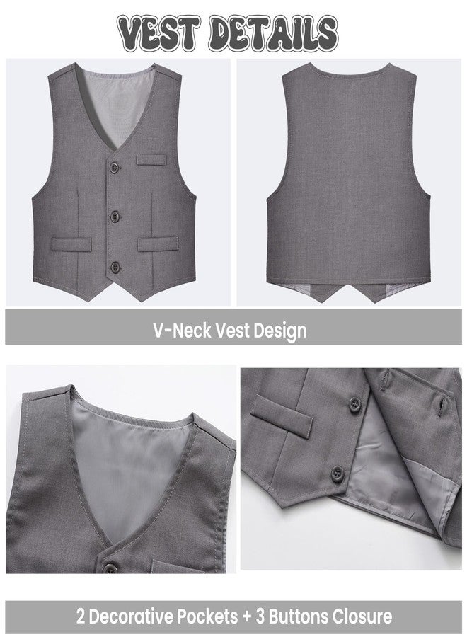 Juivesia Toddler Boy Suits Baby Gentleman Wedding Outfit Formal Dress Shirt Vest Bowtie Pants 4Pcs Boys Suit Clothes Set (Gray, 18-24 Months) - Image 5