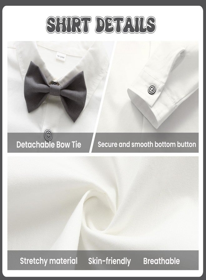 Juivesia Toddler Boy Suits Baby Gentleman Wedding Outfit Formal Dress Shirt Vest Bowtie Pants 4Pcs Boys Suit Clothes Set (Gray, 18-24 Months) - Image 4