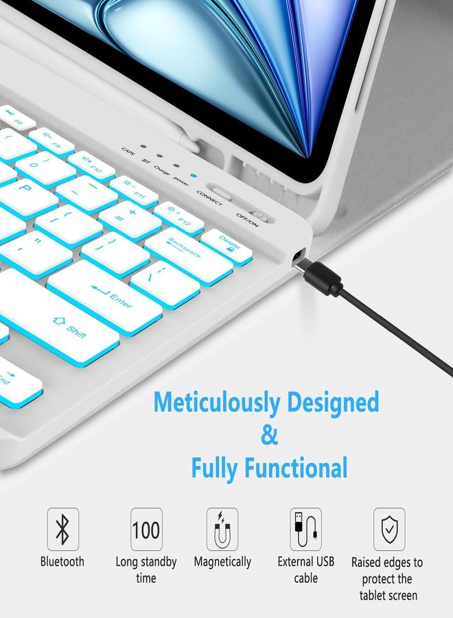 MMK for iPad Air 13 inch Keyboard (M3 2025 / M2 2024), iPad Pro 12.9 Case with Keyboard (5/6th Gen) & Backlit Bluetooth Wireless with Pencil Holder - Grey - Image 5