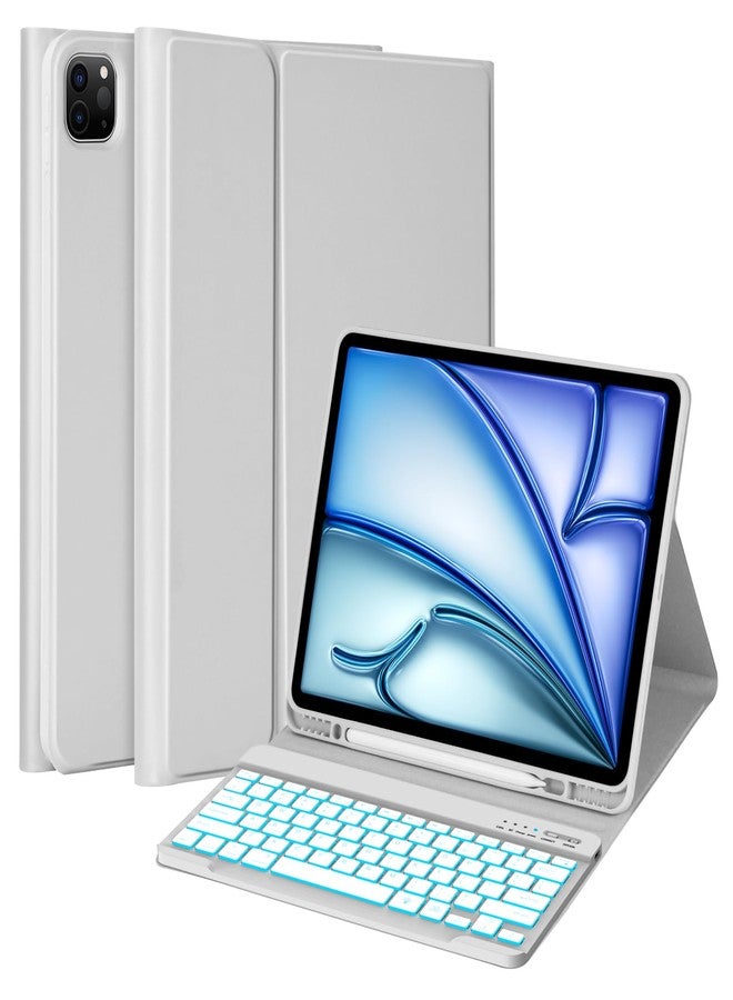 MMK for iPad Air 13 inch Keyboard (M3 2025 / M2 2024), iPad Pro 12.9 Case with Keyboard (5/6th Gen) & Backlit Bluetooth Wireless with Pencil Holder - Grey - Image 1