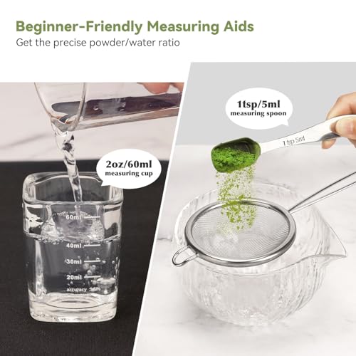 Joiish 10-Pcs Matcha Whisk Set Kit, Whisk and Bowl with Spout & Measuring Spoon & Cup, Japanese Matcha Tea Making Tools, Transparent Textured Glass - Image 2