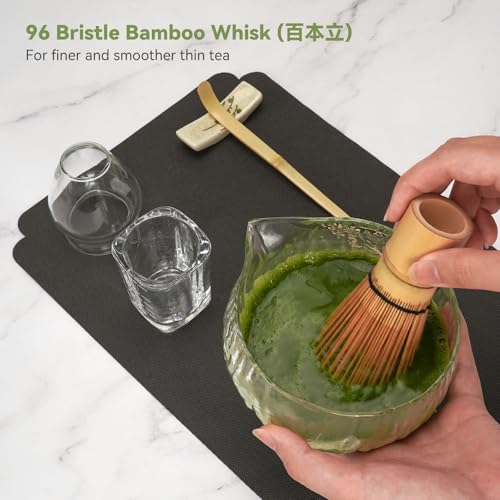 Joiish 10-Pcs Matcha Whisk Set Kit, Whisk and Bowl with Spout & Measuring Spoon & Cup, Japanese Matcha Tea Making Tools, Transparent Textured Glass - Image 4