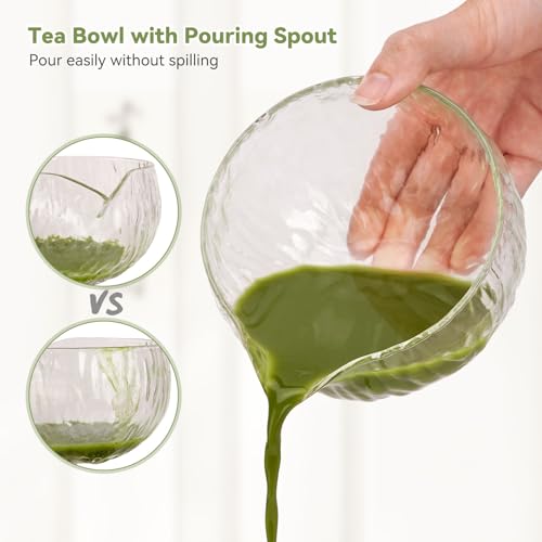 Joiish 10-Pcs Matcha Whisk Set Kit, Whisk and Bowl with Spout & Measuring Spoon & Cup, Japanese Matcha Tea Making Tools, Transparent Textured Glass - Image 3