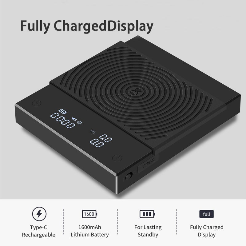 TIMEMORE ميزان قهوة TIMEMORE الأساسي 2.0 ميزان إسبريسو إلكتروني مع معدل تدفق الماء ووظيفة المؤقت، تبديل مجاني لوحدات الأوقية/الكيلوغرام، ميزان رقمي للمطبخ/الخبز/الطهي، أسود - Image 3