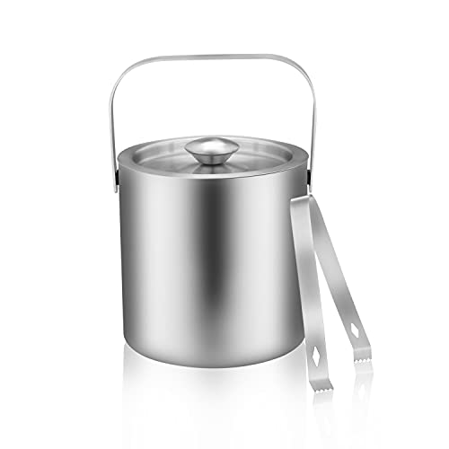 LUCKYGOOBO Mini Ice Bucket Portable Double Wall Ice Bucket with Tong,Stainless Steel Hotel Bucket/Champagne/Beverage Bucket,Size 1.3 Liters 5.5 x 5.5 in,Serveware for Party,Event,and Camping. - Image 1