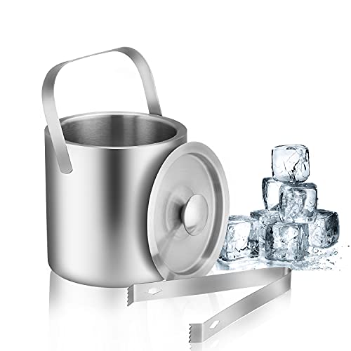 LUCKYGOOBO Mini Ice Bucket Portable Double Wall Ice Bucket with Tong,Stainless Steel Hotel Bucket/Champagne/Beverage Bucket,Size 1.3 Liters 5.5 x 5.5 in,Serveware for Party,Event,and Camping. - Image 2