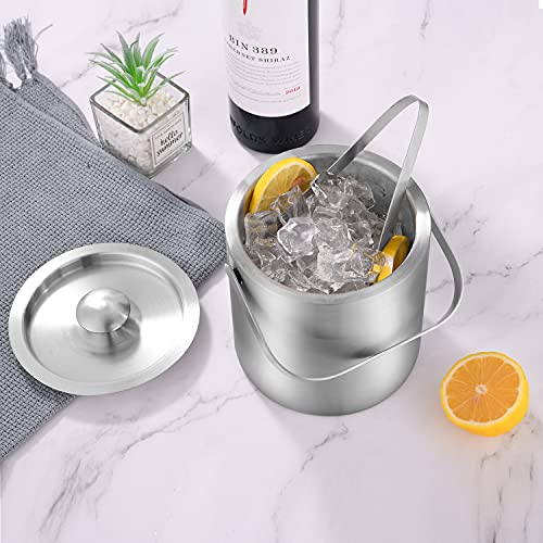LUCKYGOOBO Mini Ice Bucket Portable Double Wall Ice Bucket with Tong,Stainless Steel Hotel Bucket/Champagne/Beverage Bucket,Size 1.3 Liters 5.5 x 5.5 in,Serveware for Party,Event,and Camping. - Image 5