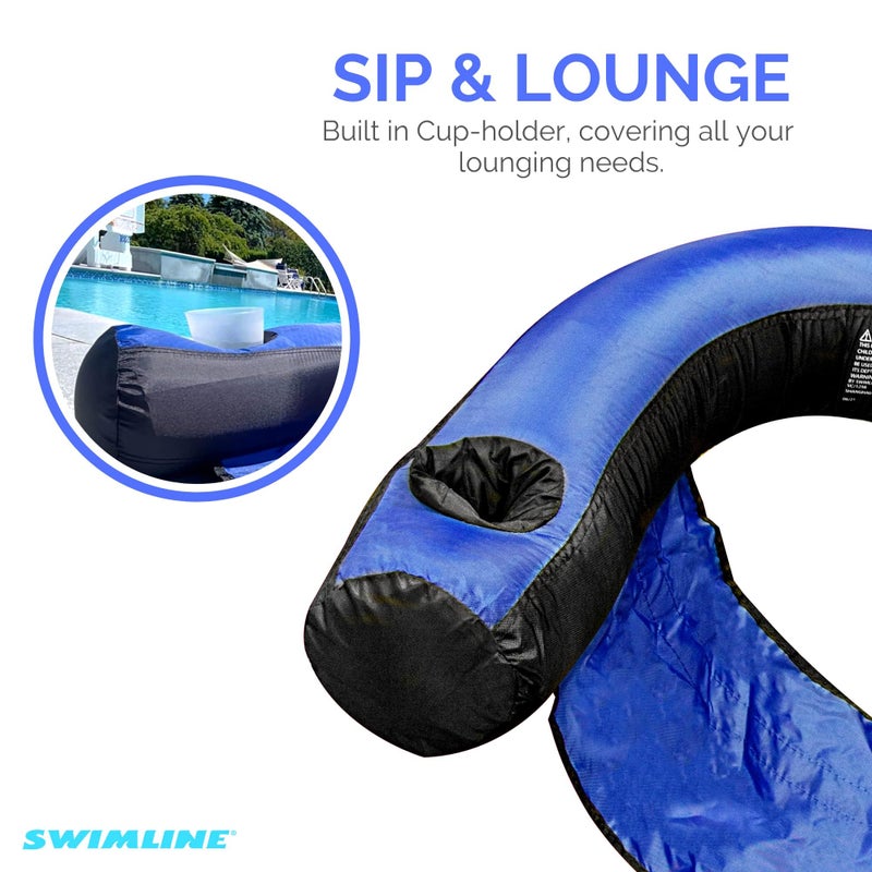 SWIMLINE ORIGINAL Fabric Covered U-Seat Inflatable Pool Lounger | With Comfortable Sling Seat, Back Rest, and Built In Cup Holder | For Pool, Beach, Lake, and More - Image 3