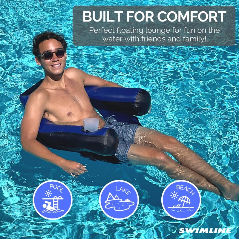 SWIMLINE ORIGINAL Fabric Covered U-Seat Inflatable Pool Lounger | With Comfortable Sling Seat, Back Rest, and Built In Cup Holder | For Pool, Beach, Lake, and More - Image 2