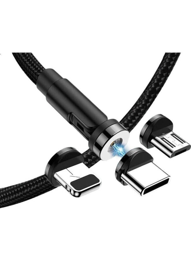 Zitai Magnetic Data Cable Three-In For Apple, Huawei, Xiaomi, Type-C, Android, Multi-Device Phone Charger Cable, Bendable And Straight Head Switchable, One Cable Three Ends, 1 Meter, Black - Image 1