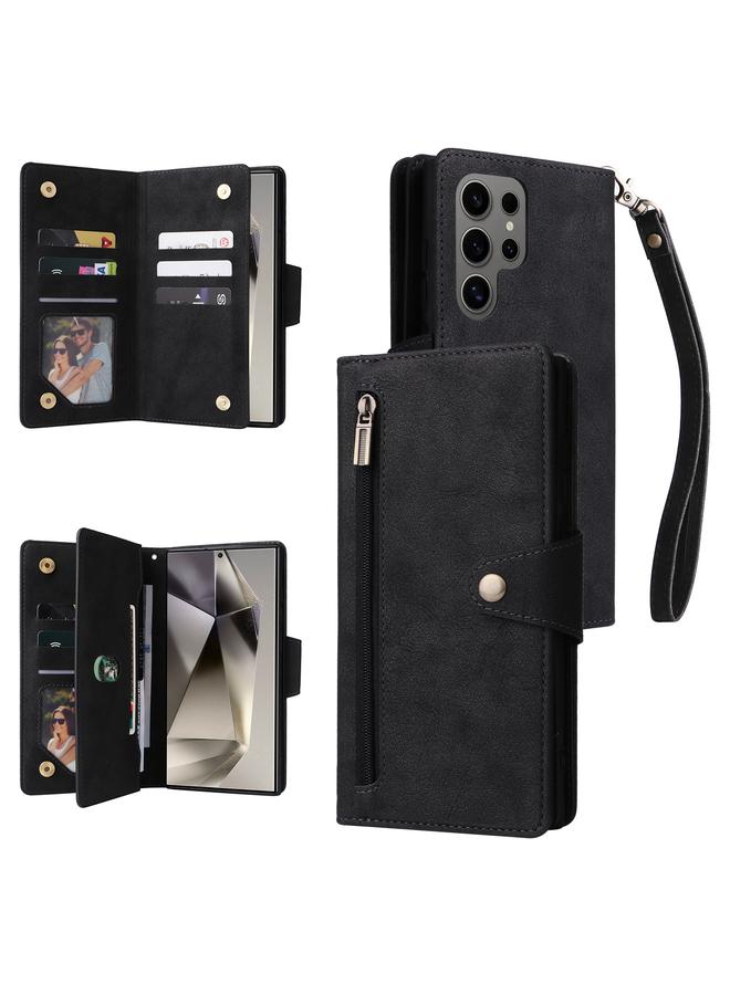 S-TOP Case For Samsung Galaxy S25 Ultra 5G Rivet Buckle 9 Cards Three Fold Leather Phone Case - Image 1
