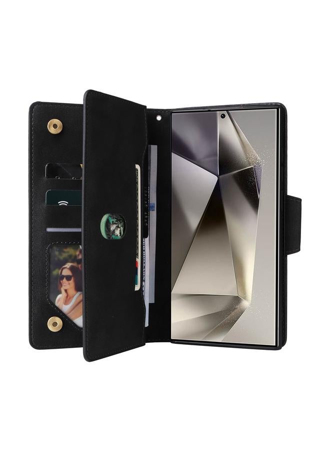 S-TOP Case For Samsung Galaxy S25 Ultra 5G Rivet Buckle 9 Cards Three Fold Leather Phone Case - Image 5