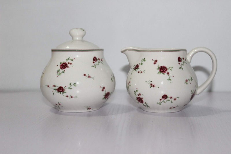 Lonovel Cream & Sugar Sets with Lids Porcelain Vintage Floral Sugar Bowl and Creamer Set In Beige Ceramic Sugar and Creamer Sets for Home and Kitchen Dining Serving,Rose - Image 5