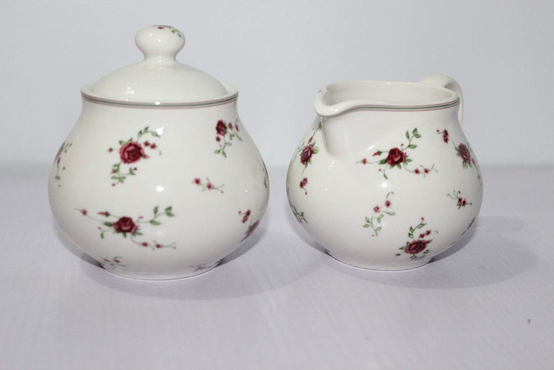Lonovel Cream & Sugar Sets with Lids Porcelain Vintage Floral Sugar Bowl and Creamer Set In Beige Ceramic Sugar and Creamer Sets for Home and Kitchen Dining Serving,Rose - Image 2