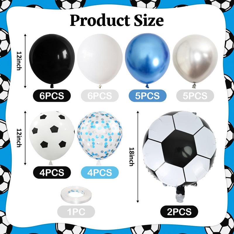 Togvu Soccer Balloons, Metallic Blue Silver Balloons with 18 Inch Soccer Ball Foil Print Balloon for Sport Theme Party Decorations, Chrome Silver Blue Confetti Balloon for Boys Men Birthday - Image 2