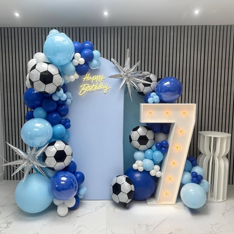 Togvu Soccer Balloons, Metallic Blue Silver Balloons with 18 Inch Soccer Ball Foil Print Balloon for Sport Theme Party Decorations, Chrome Silver Blue Confetti Balloon for Boys Men Birthday - Image 3